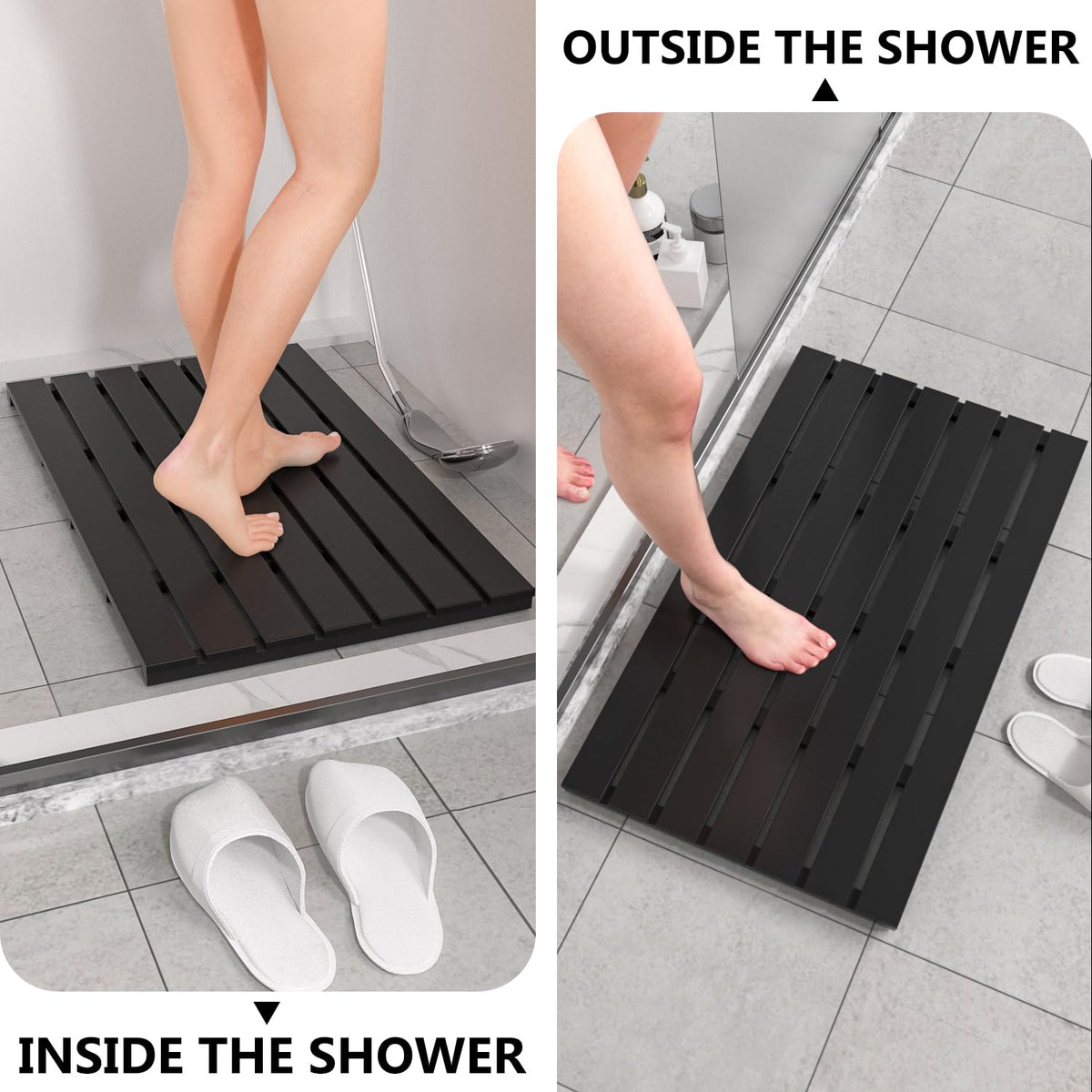 Wooden Bamboo Bath Shower Mat (Black / 31.3" x 18.1" (Rectangular))