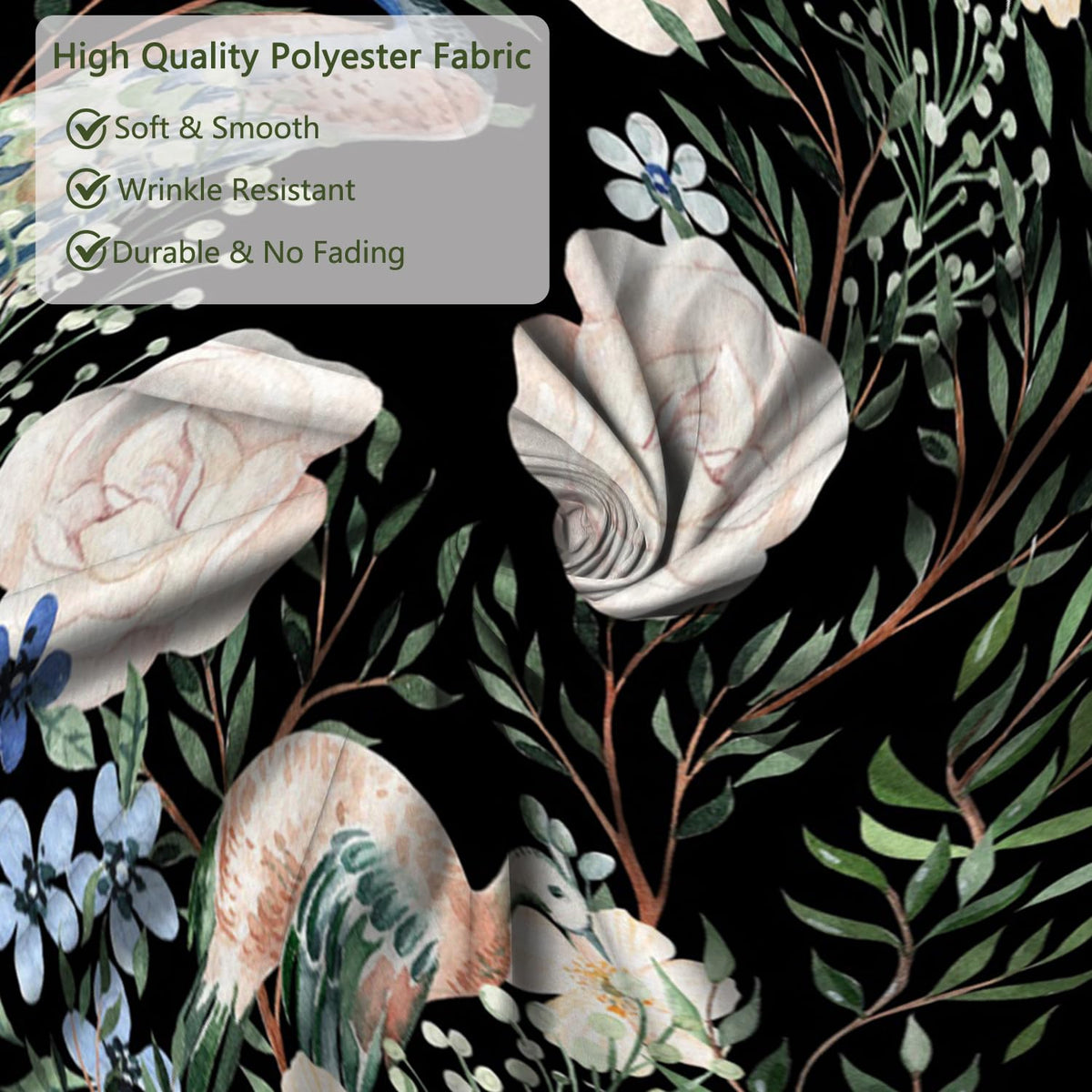 Peacock Floral Shower Curtain 71x74 Inch (Peacock & Floral)