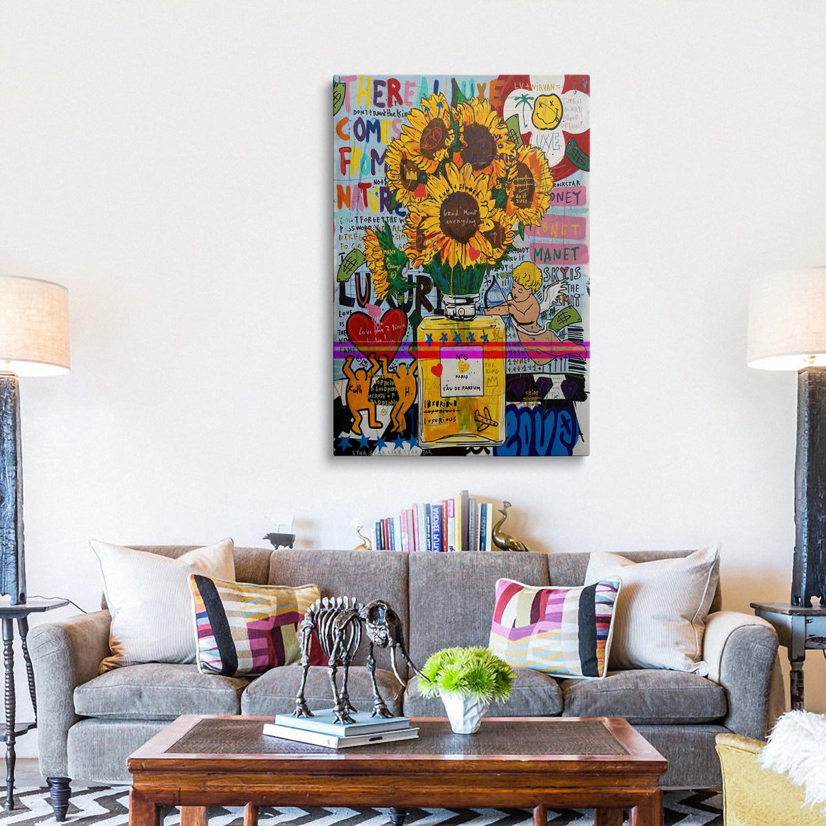 Framed Sunflower Canvas Wall Art Pop Graffiti Decor for Rooms 12x16 Inches (Sunflower / 16"L x 12"W)