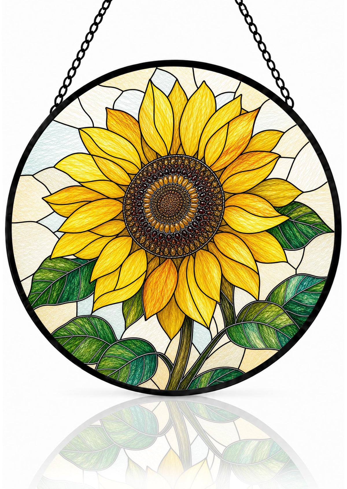 Sunflowers Gifts for Women Stained Glass Window Hanging Sun Catcher 9.8 in (Sunflower / 9.8 x 9.8 IN)