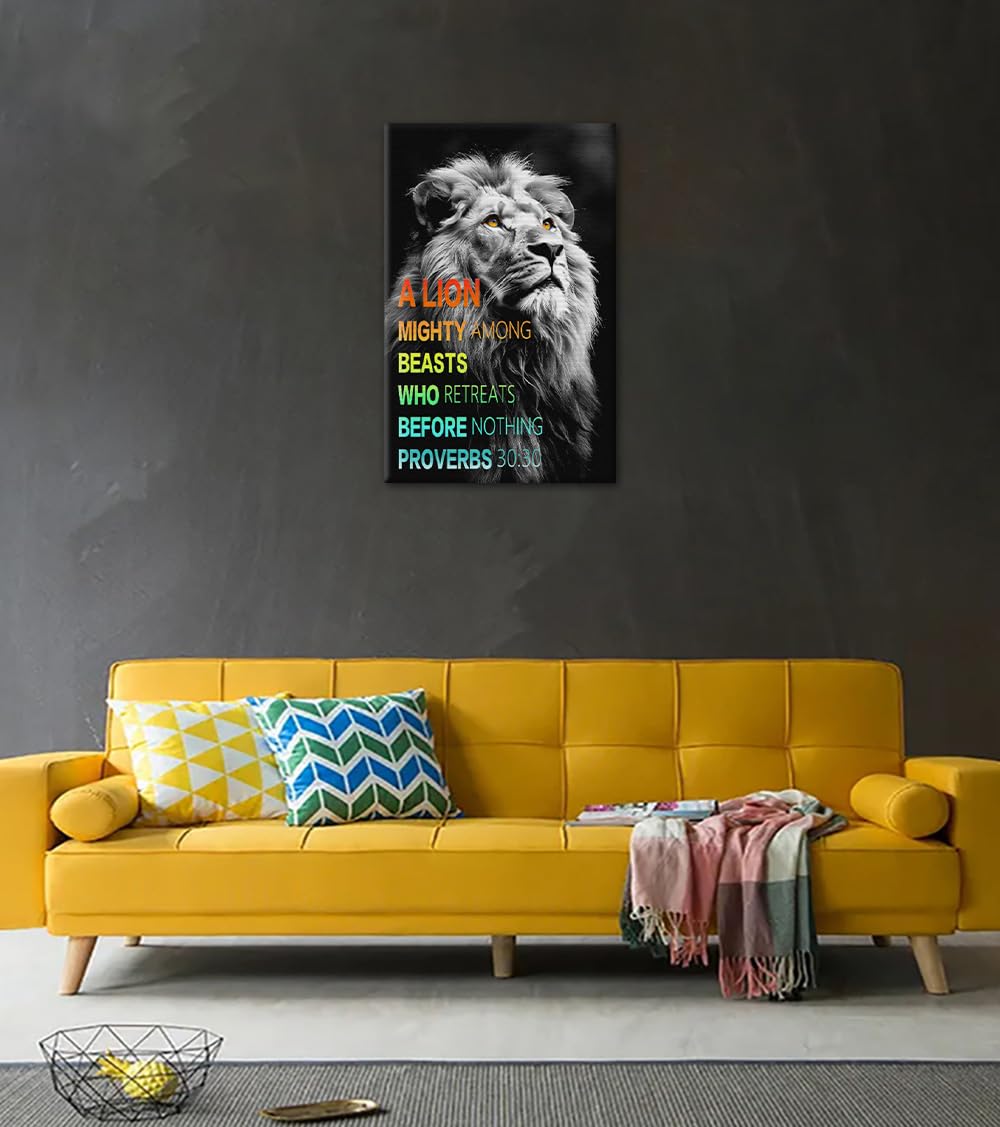 Large Office Inspirational Animal Wall Art King of Beasts Lion Portrait Picture Bible Classic Quotes Poster for Living Room Classroom Modern Wall Decor Framed Easy to Hang (Style_14 / 44"L x 28"W)