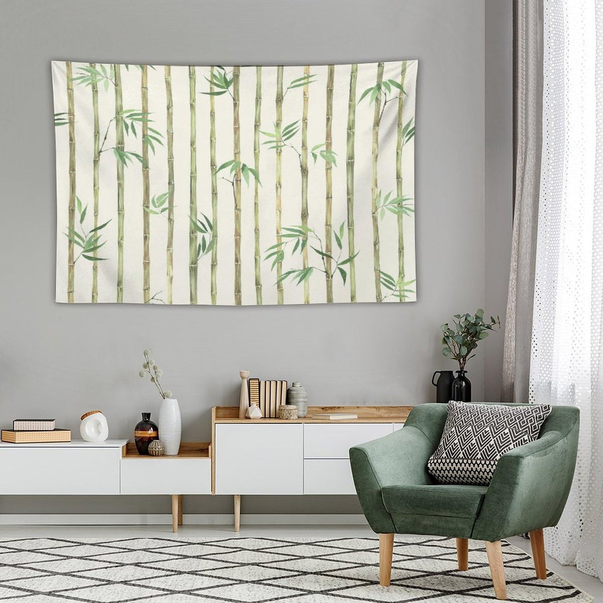 Bamboo Print Tapestry Wall Hanging Bamboo Tree Image Traditional Chinese Calligraphy Style Culture Theme Tapestries Home Decor for Living Room Bedroom Apartment Dorm 40"x60" (40"L x 60"W / Bamboo-3)