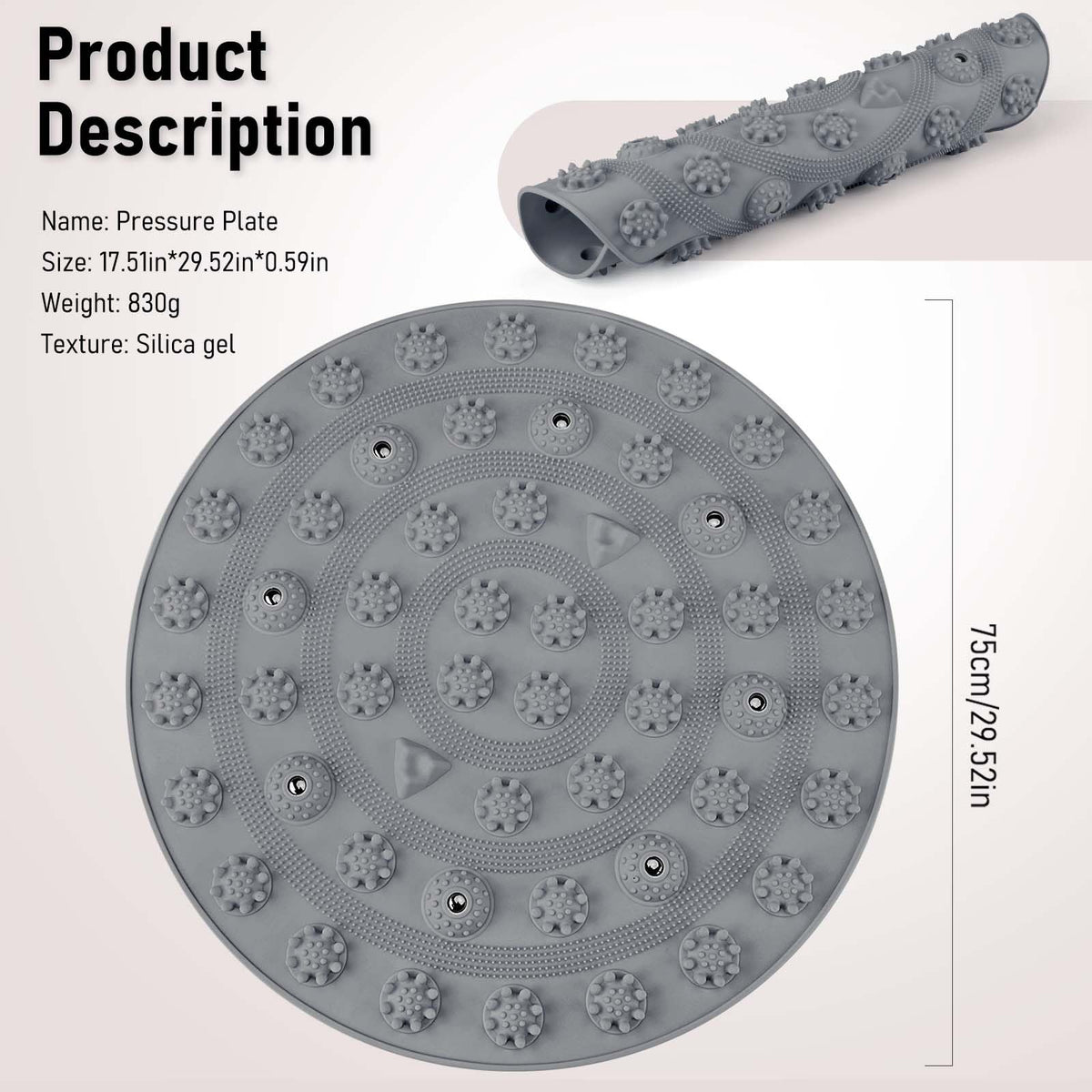 Acupressure Foot Massage Mat for Plantar Fasciitis Relief Round 16" (16*16" Grey)