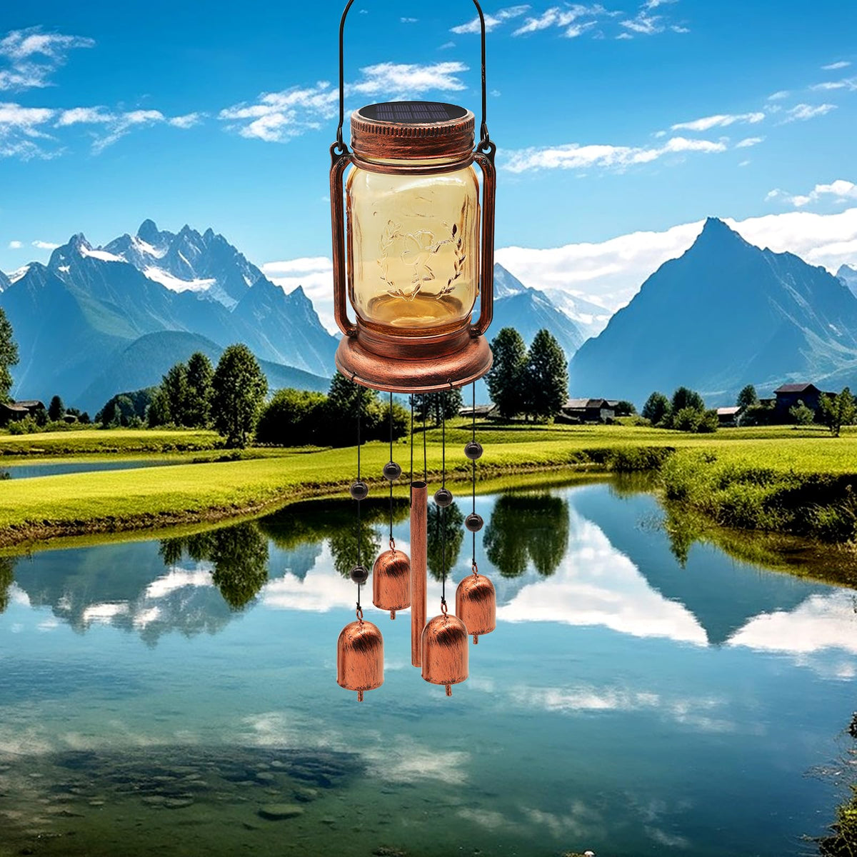 2 Pack Solar Wind Chimes for Outside (2 pack-Mason jar wind chime)