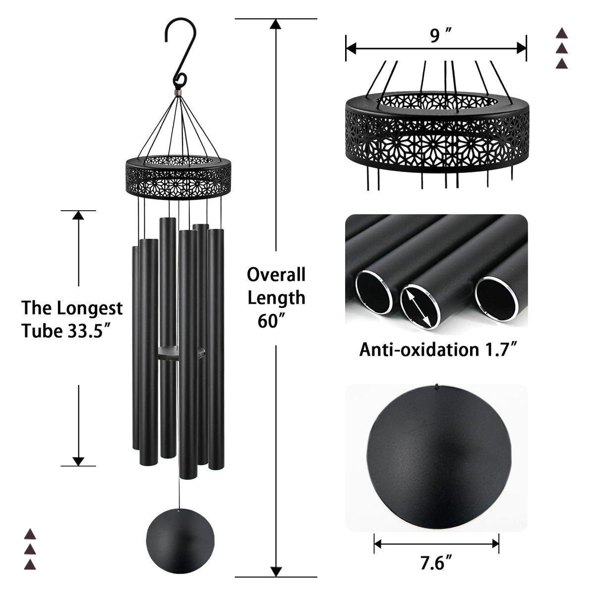 60'' Deep Tone Wind Chimes for Outside (60“-Black)