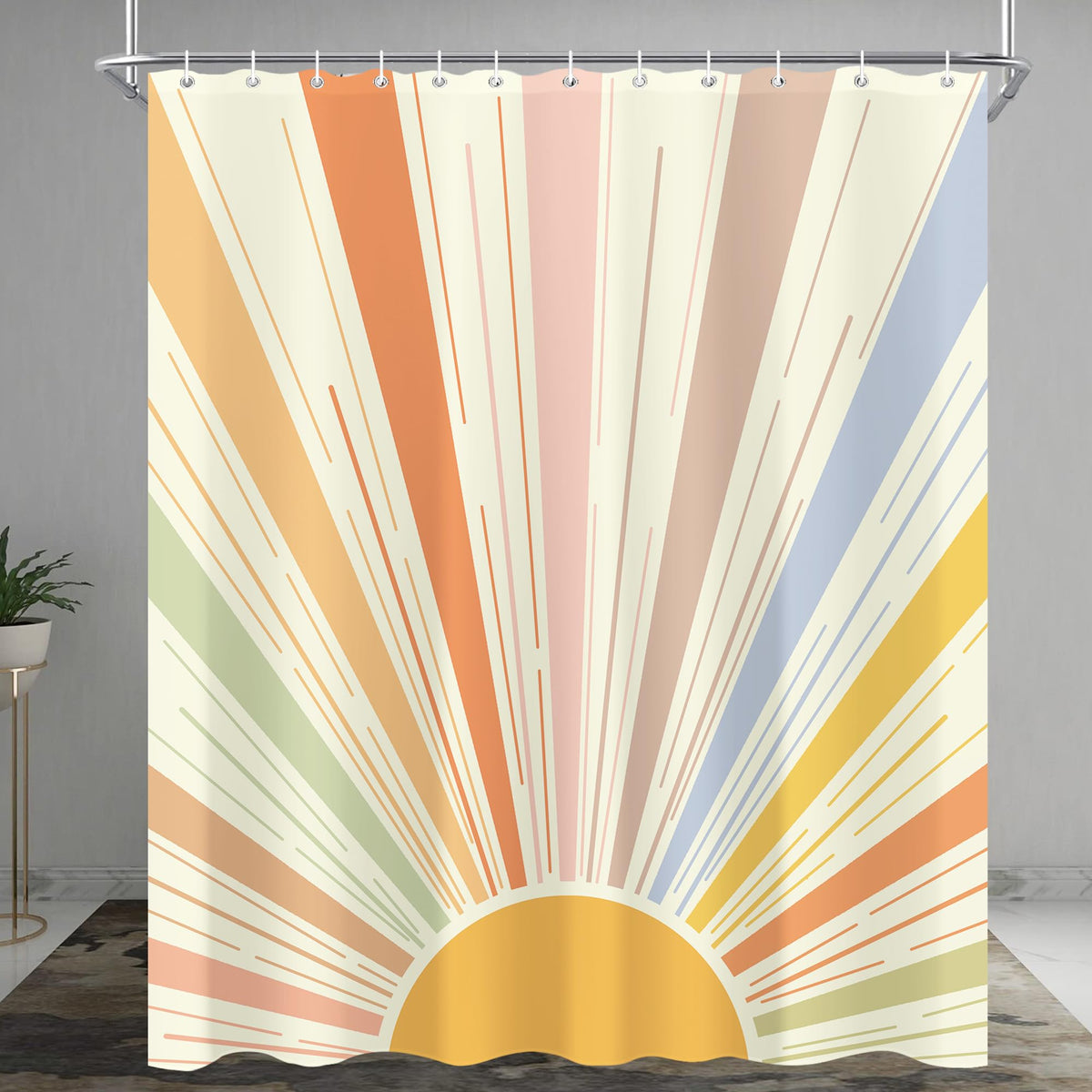 Boho Colorful Sun Shower Curtain 60"X72" Retro 70s Abstract Shower Curtain Set for Bathroom Sunrise Vintage Waterproof Bathtub Curtain Sunshine Hippie Mid Century Aesthetic Bathroom Curtain (60"W x 72"L (Pack of 1) / 70s Sun)