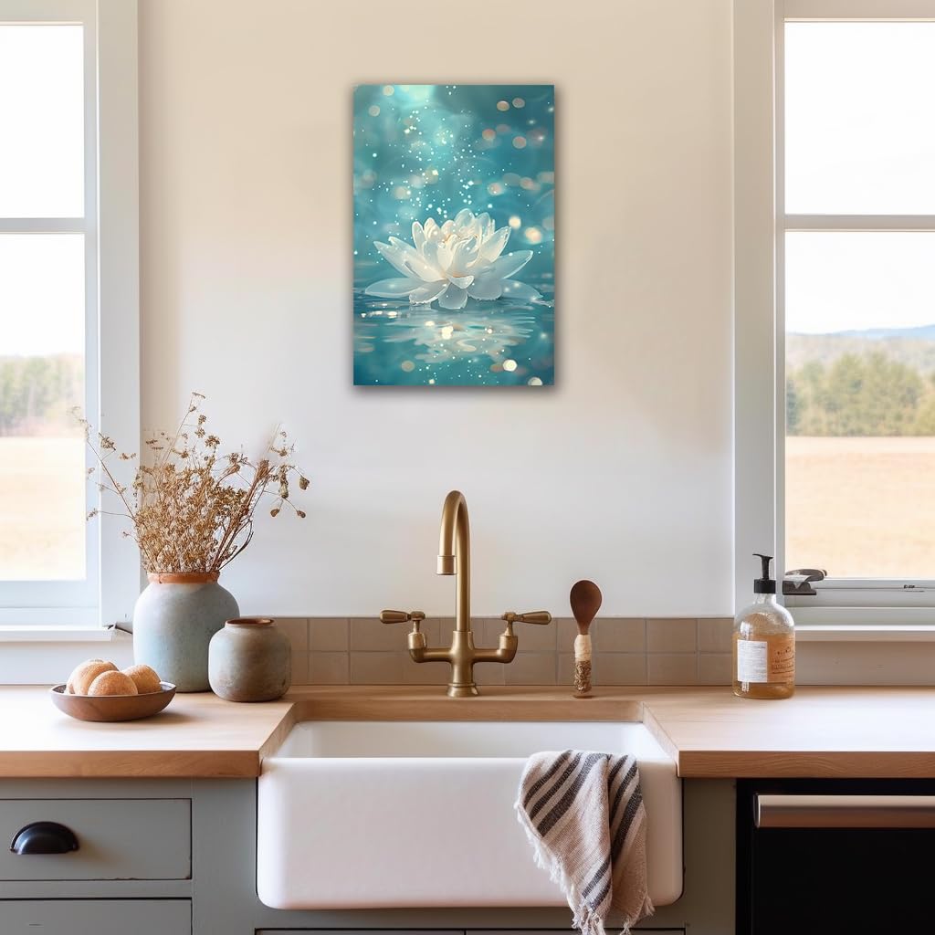 Zen Wall Art White Lotus Flower Canvas Art Print for Spa Bathroom Decor (Zen Stones Canvas Frame-06 / 18"L x 12"W)