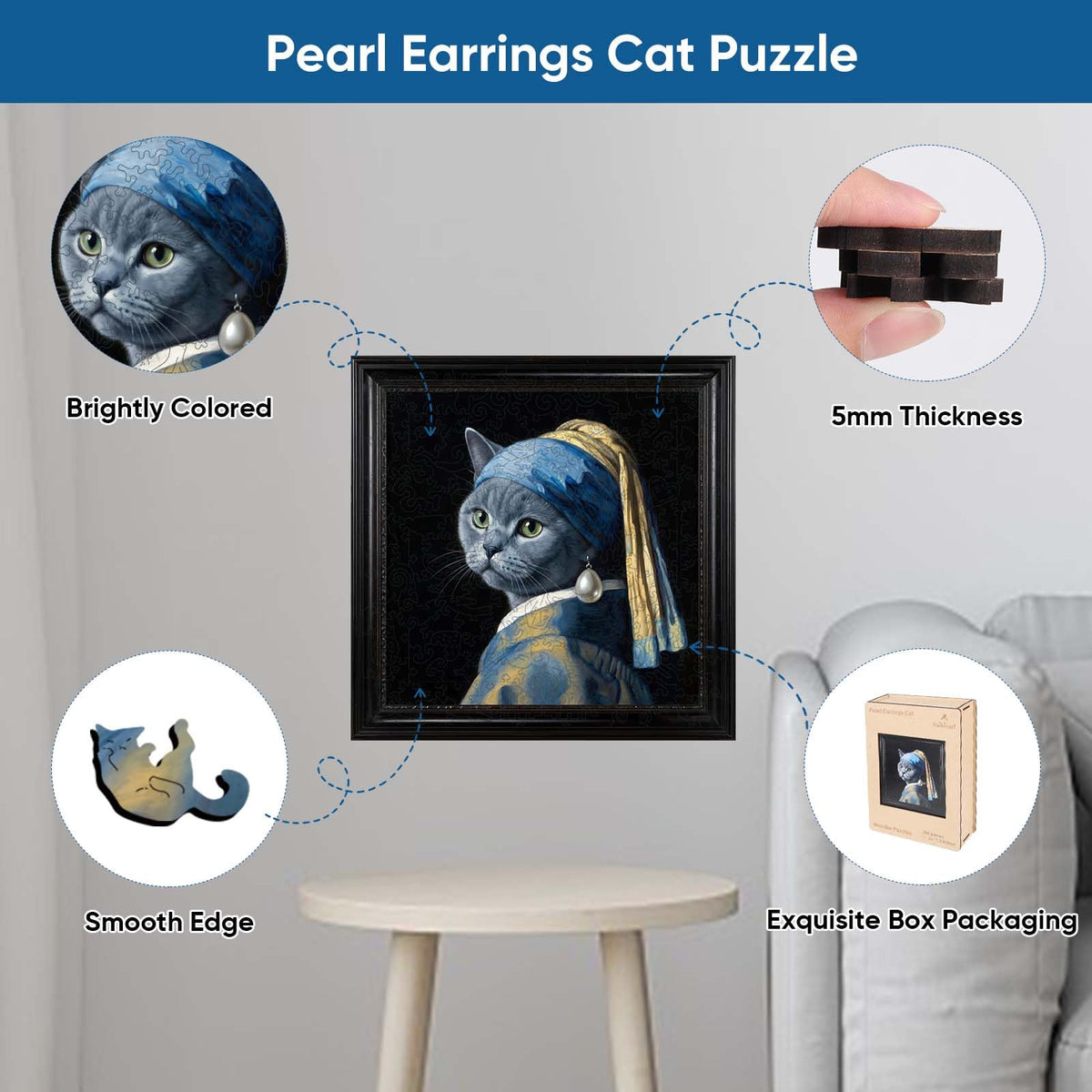 Cat Wooden Puzzles for Adults (Cat With a Pearl Earring / 200 pieces)