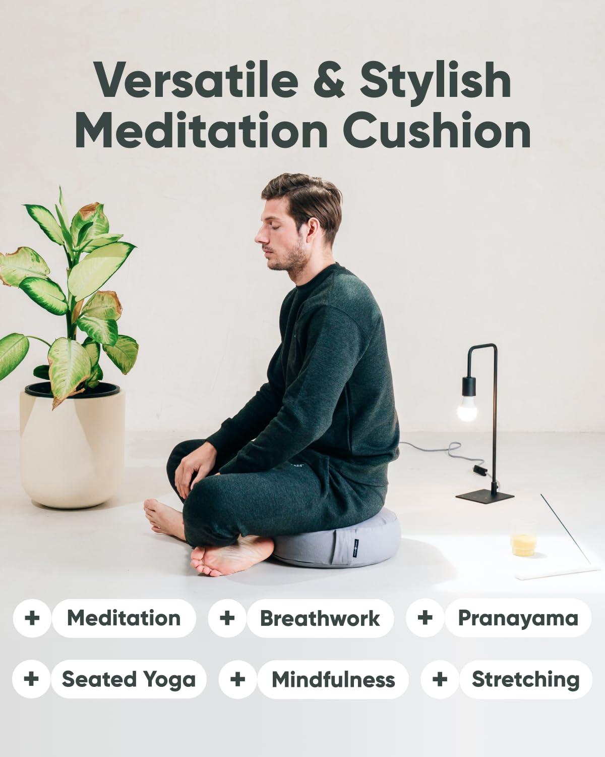 Mindful & Modern Large Meditation Cushion for Zafu Yoga (Round - Grey)