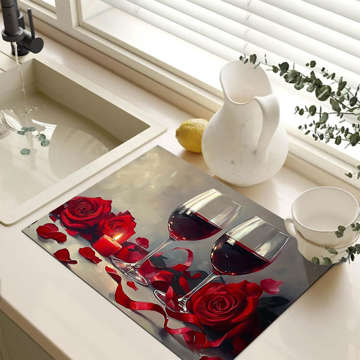 Romantic Rose Wine Stove Top Cover 28x20 Diatomite Mat