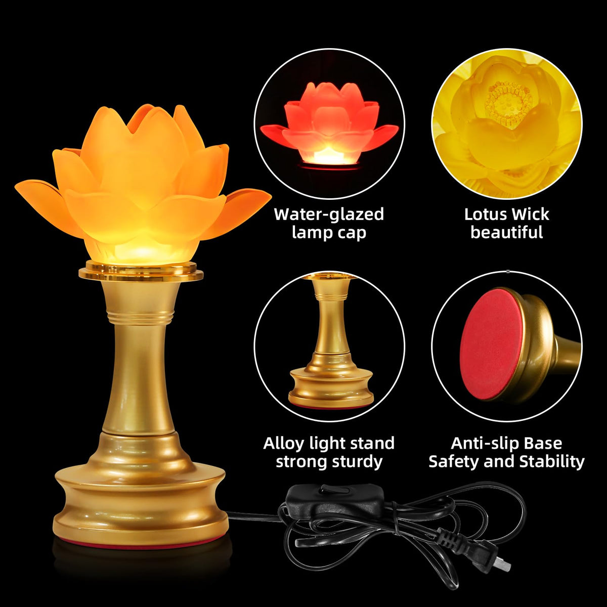 Lotus Flower Lamp 7 Color LED Buddhist Meditation Supplies (Z1-6.5inch)