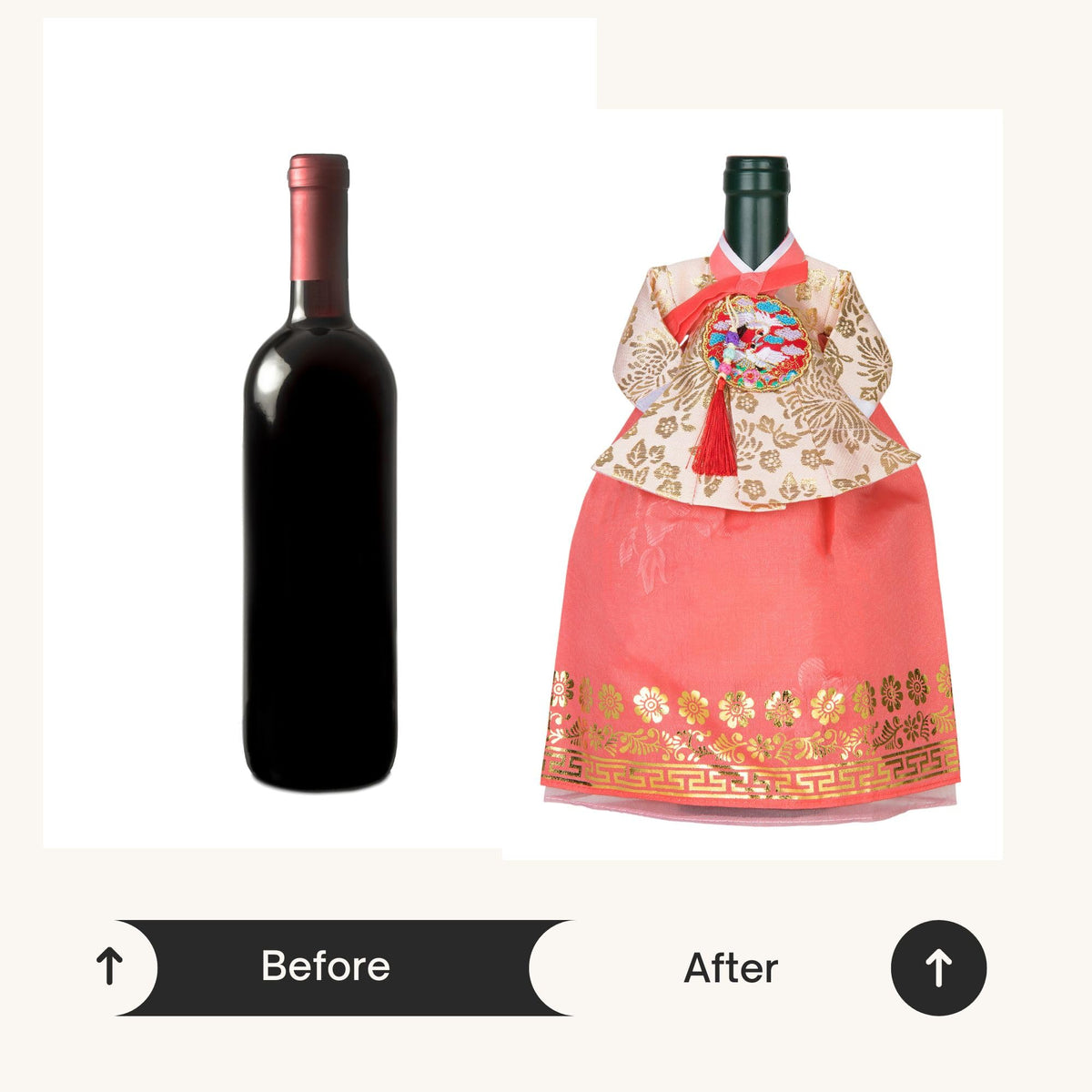 Korean Hanbok Wine Bottle Cover Gift (Queen/Coral)