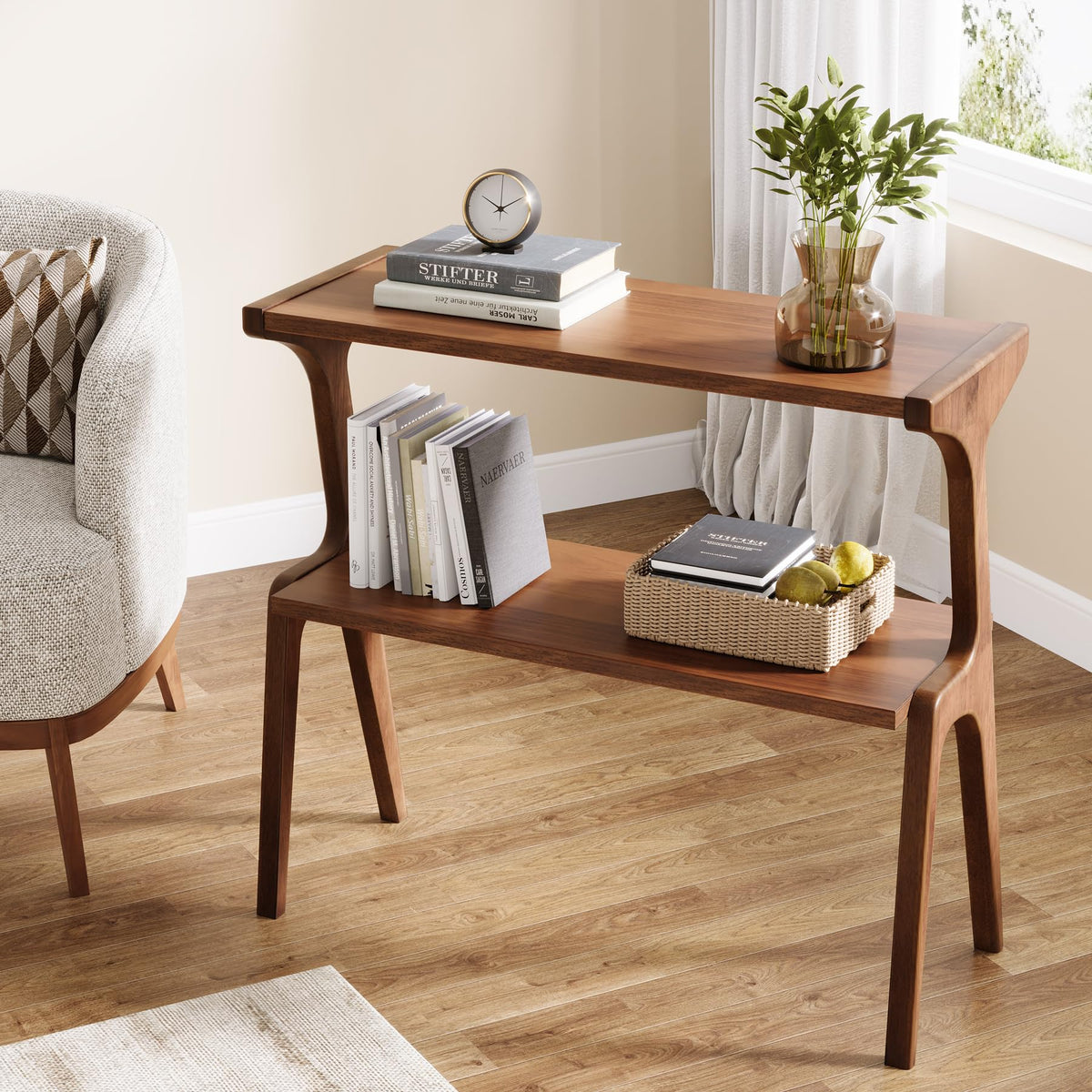 Set of 2 Solid Wood Side Table (Rustic Brown)