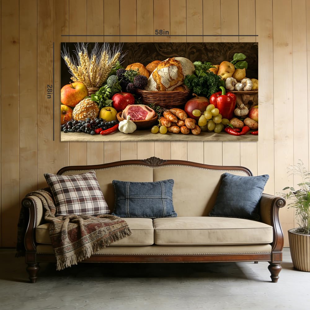 Classic Food Still Life Canvas Wall Art Rustic Kitchen Harvest Painting Flat Print Gallery Wrapped Bread Fruit Picture Artwork for Living Room Bedroom Bathroom Decor (Abstract / Still Life Food 33 / 46"L x 23"W)