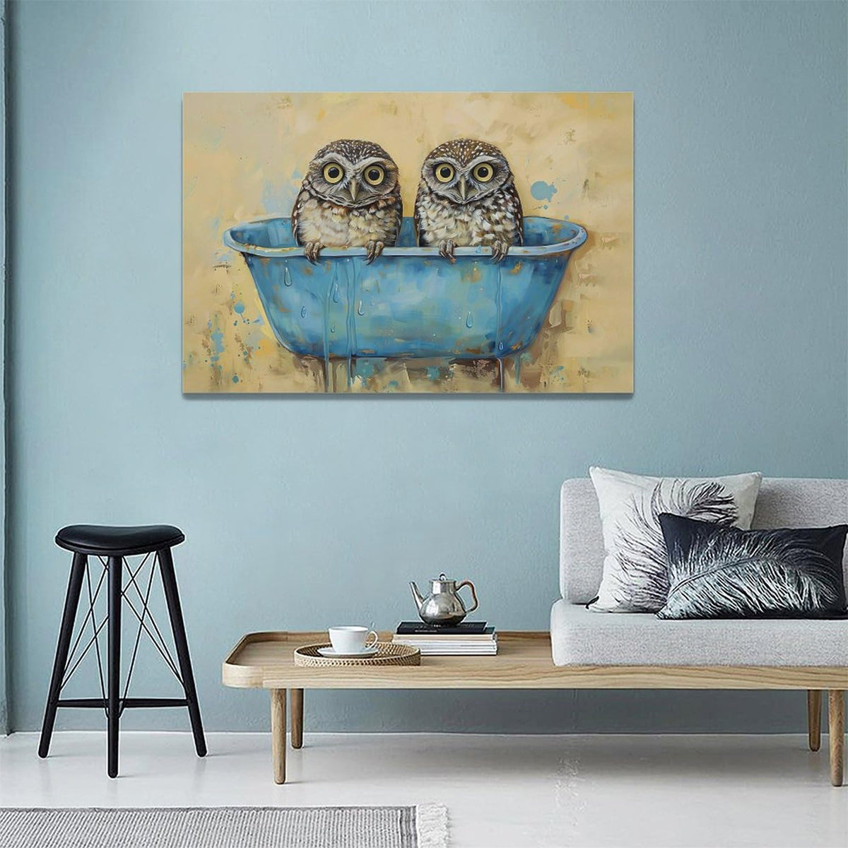 Owl Wall Art Owl Bathroom Pictures Wall Decor Toilet Bathroom Canvas Painting Home Modern Artwork Decorations Framed for Restroom 24 x 16 inch (16" x 24" / Owl)