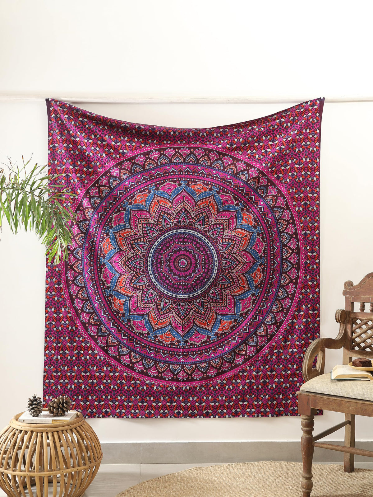 Mandala Hippie Psychedelic Ombre Tapestry Wall Hanging (60L" x 54W" / Purple Wine)