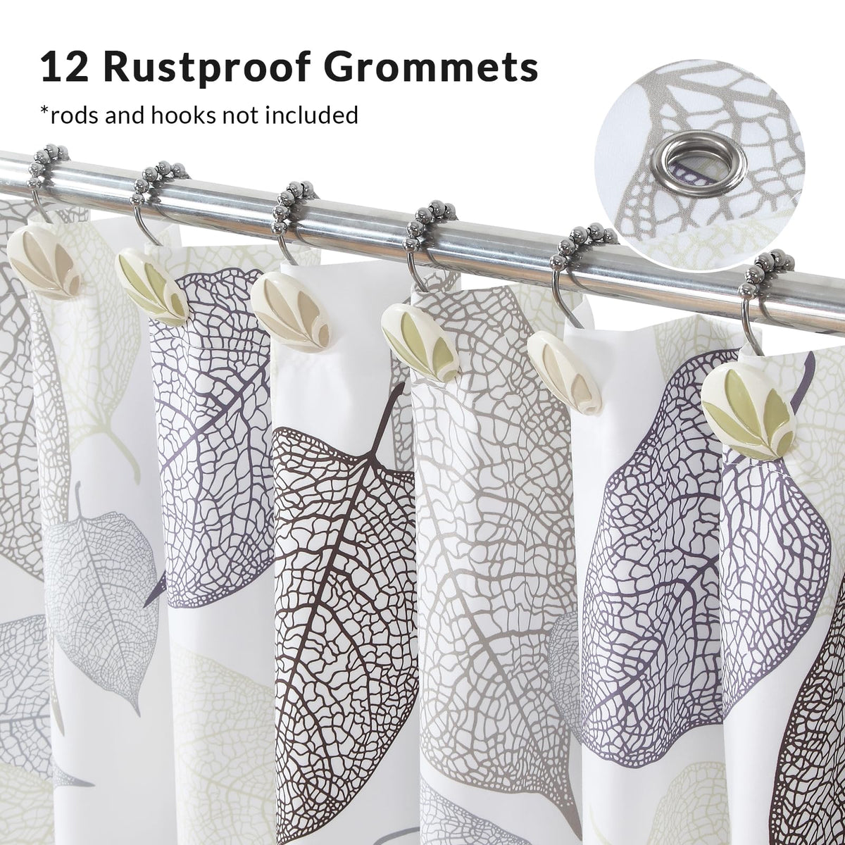 Grey Hollow Leaf Shower Curtain (Whispering Leaves / 72"W x 72"L (Pack of 1))