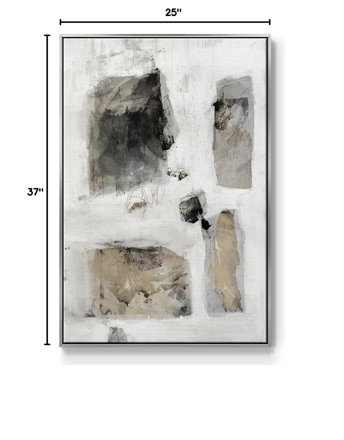 Canvas Home Decor Paintings Rustic Stone Wall Patterns Abstract Silver Floater Frame Wall Prints for Living Room Kitchen Office (37"L x 25"W / A Simple Love I V30)