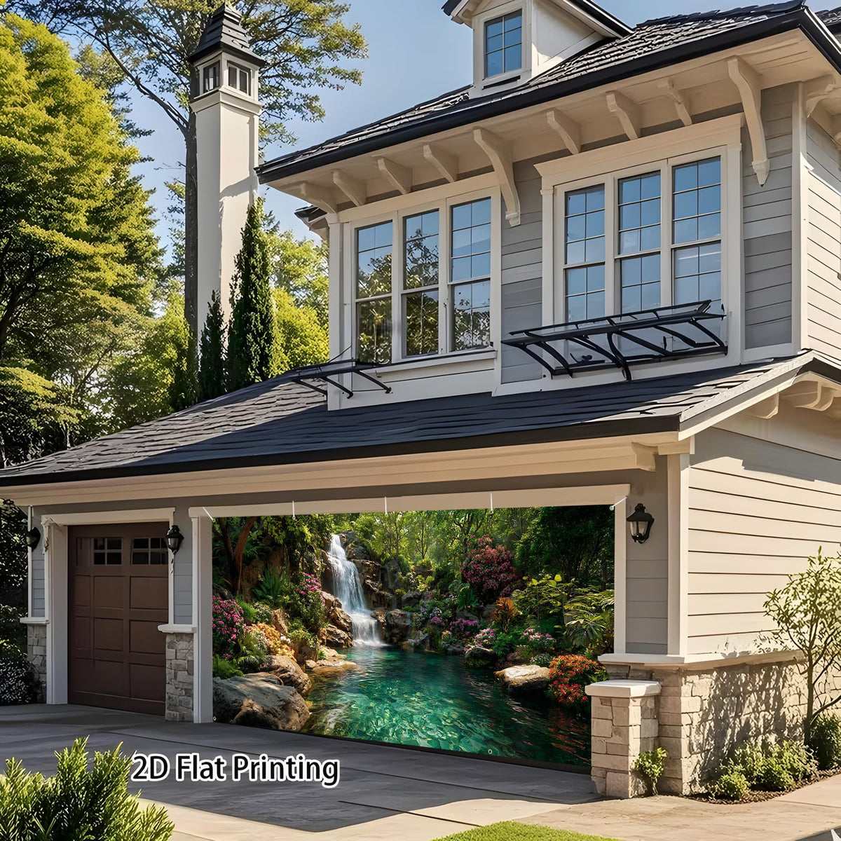 Garage Door Banner Cover 6x13 ft (Rainforest Waterfall)