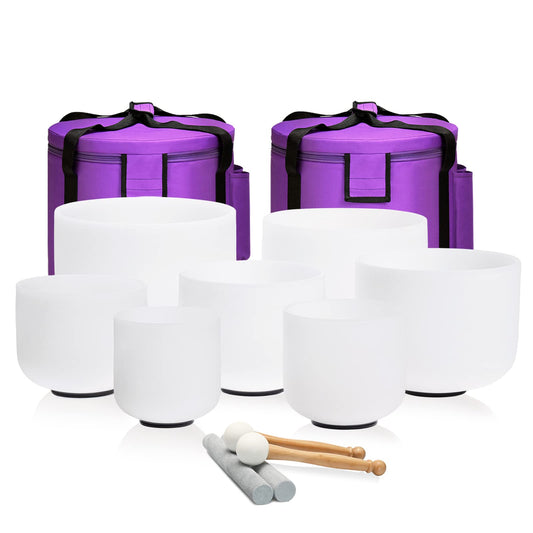 Crystal Singing bowl Set of 7 for Sound Healing White 6" (Off-white)