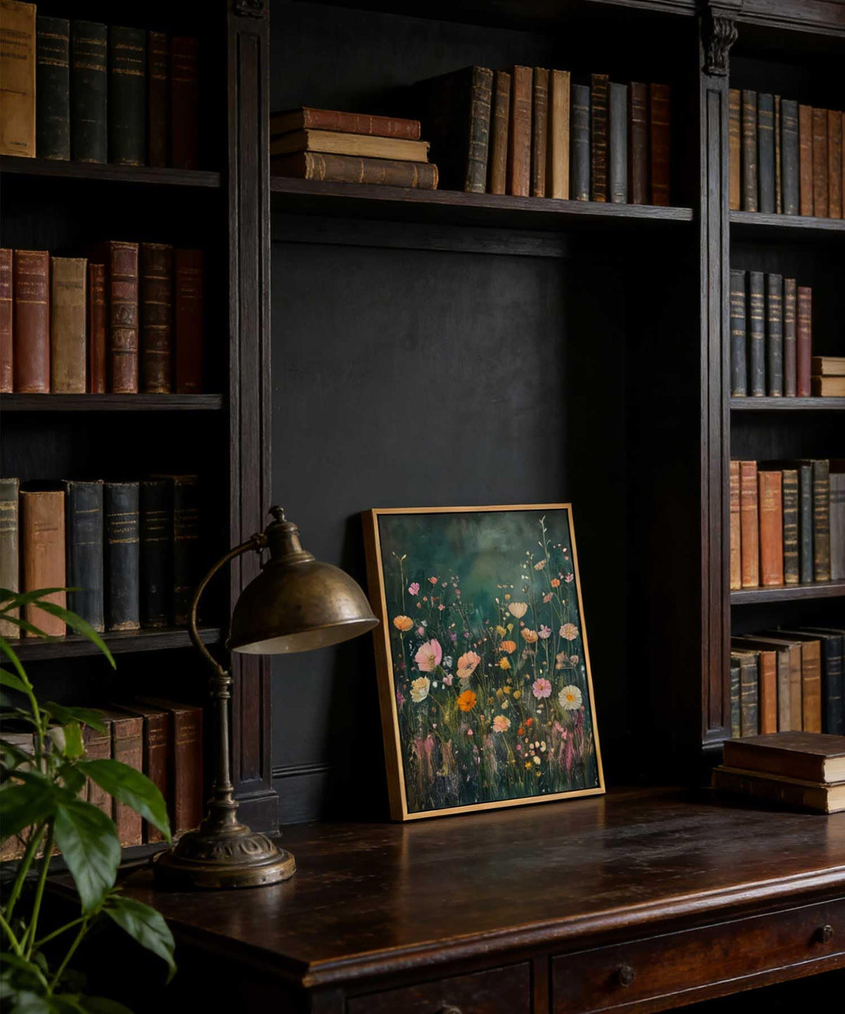 Framed Dark Moody Wildflower Wall Art Vintage Botanical Wildflower Field Floral Poster Print Nature Landscape Aesthetic Picture Wall Decor for Bedroom Living Room Home Decoration 12x16in (Wildflower / 16"L x 12"W)