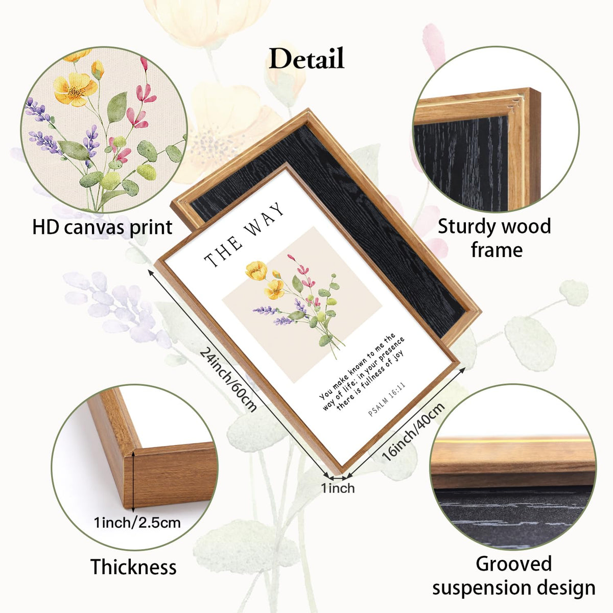 Christian Bible Verse Framed Wall Art Set (The Way Floral / 16"L x 24"W)