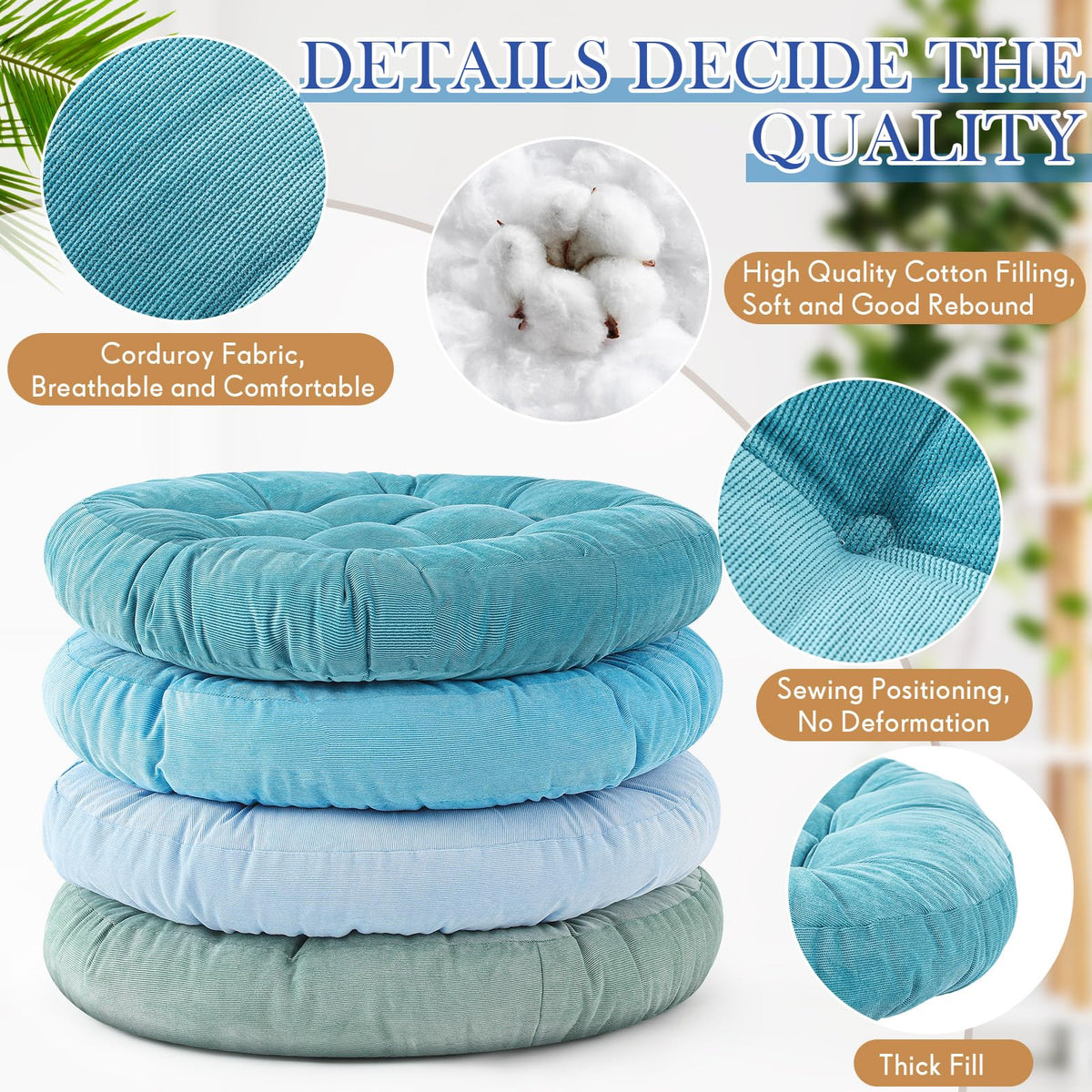 4 Pcs Cold Colors Large Floor Pillow Cushion (Round 22 x 22 / Cold Colors)