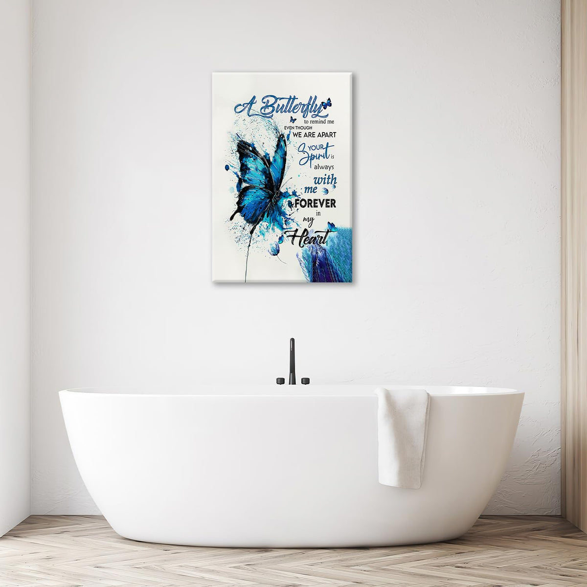 Blue Butterfly Canvas Wall Art Watercolor Butterfly Pictures Wall Decor Inspirational Quotes Prints Painting Framed Artwork Decoration for Bathroom Bedroom Living Room Office 16"x24" (24"L x 16"W / Watercolor Butterfly)