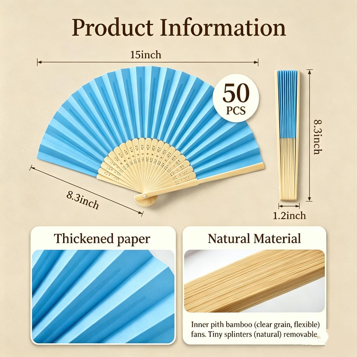 Paper Hand Fans (Blue-50)