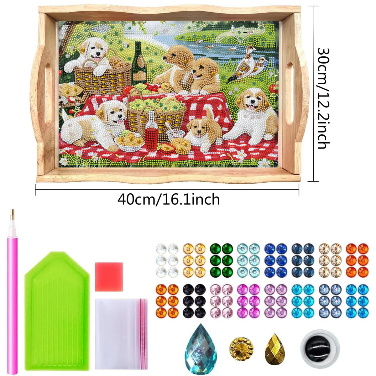 5D Dog Diamond Art Paintings Wooden Serving Trays with Handles (Dog Big)