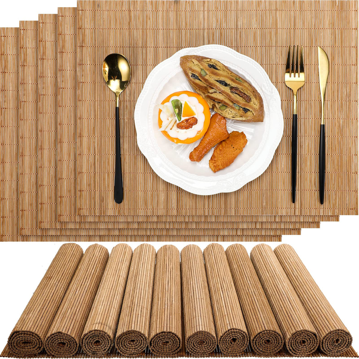 24 Set Washable Bamboo Placemats 15.8x12in Sushi Rolling Mat (Bamboo Color)