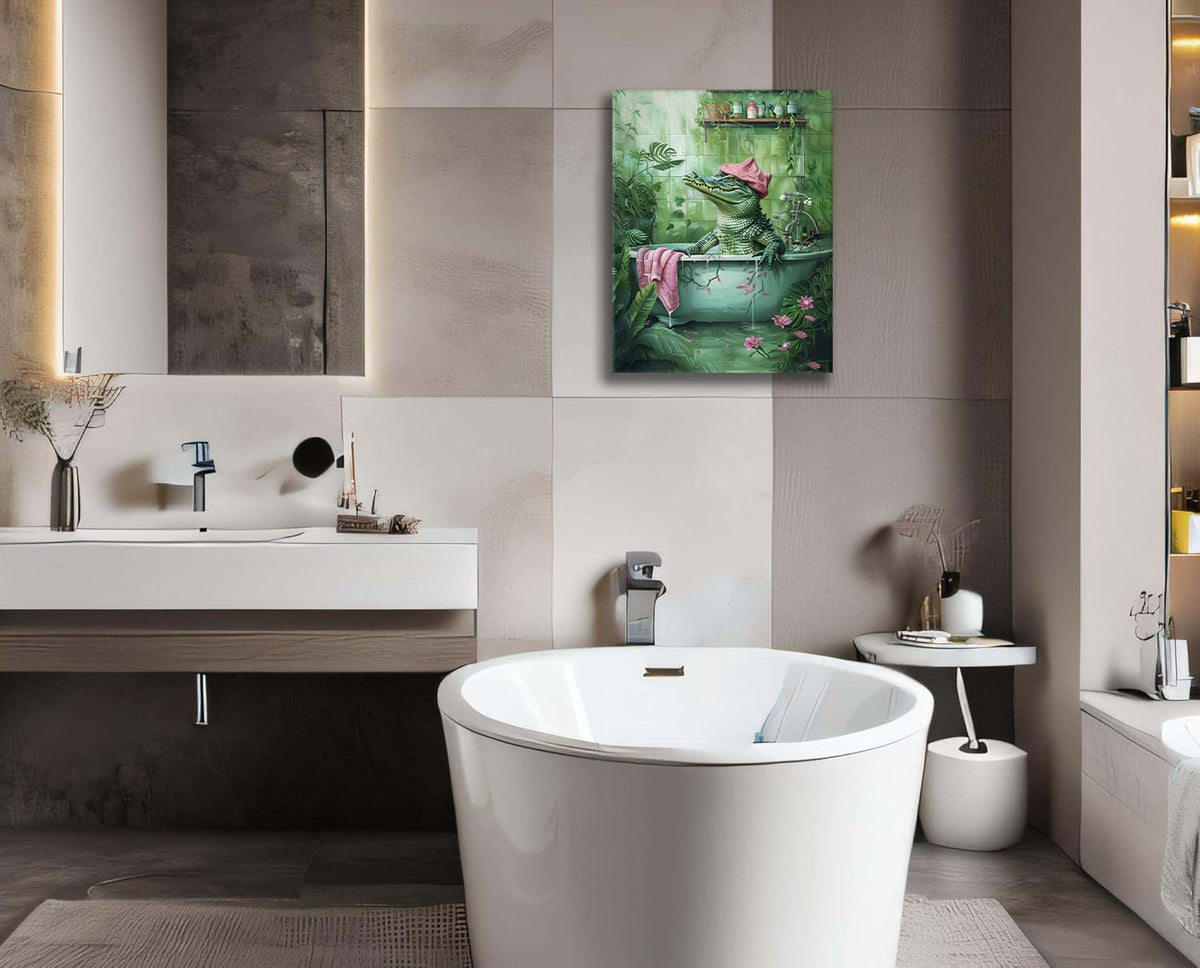Crocodile Bathroom Wall Art Alligator Bathroom Pictures Decor Funny Toilet Canvas Painting Home Modern Artwork Decorations for Restroom 12 x 16 inch (16"L x 12"W / Crocodile)