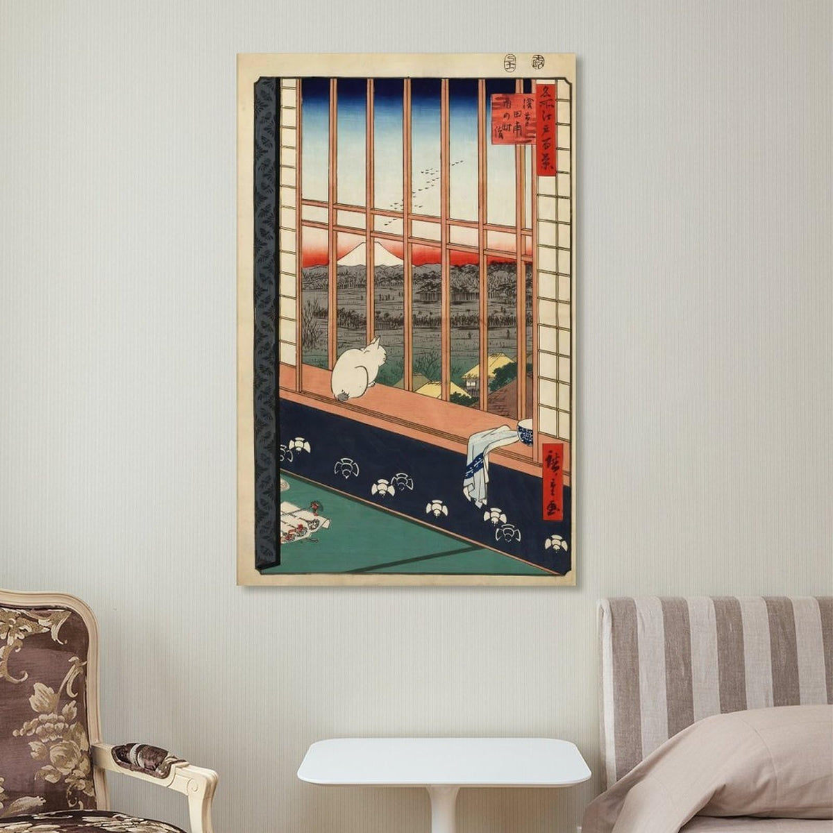 Japanese Ukiyoe Cat Window Sunset Mount Fuji Canvas Printing Wall Art Prints Vintage Hiroshige Style Poster Zen Landscape Wall Decor Posters Living Room Bedroom Study 20x30inch (style-11 / 20x30inch(50x75cm) Unframe)