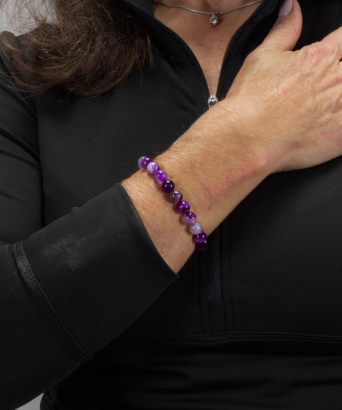 Lace Agate Purple Bracelet 8mm Beaded Bracelet (Lace Agate Purple / Small)
