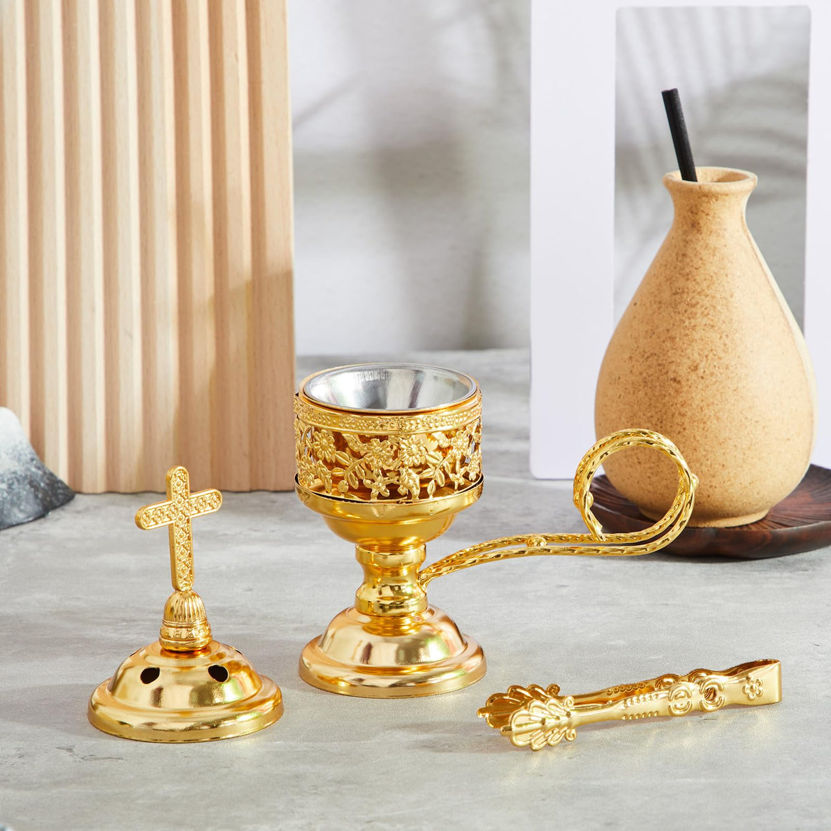 2 Sets Incense Burner with Tong (Gold / Classic)