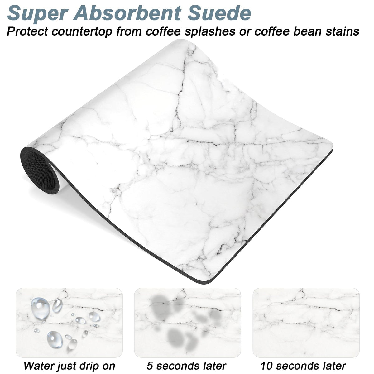 Coffee Mat 12" x 19" Cute Marble Style Coffee Bar Mats for Espresso Machine Station Accessories and Organizer (Gray White Marble / 12" x 19")