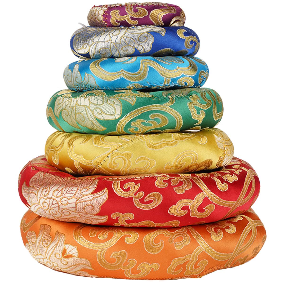 Tibetan Singing Bowl Accessories Silk Ring Cushions Handmade in Nepal Round Cushion for Sound Bowls Meditation Accessories (Multi)