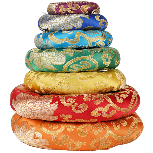 Tibetan Singing Bowl Accessories Silk Ring Cushions Handmade in Nepal Round Cushion for Sound Bowls Meditation Accessories (Multi)