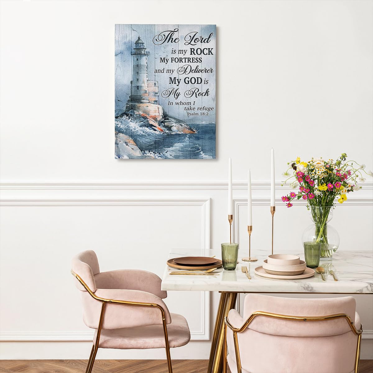 Ocean Lighthouse Wall Art Christian Psalm Bible Quotes Wall Decor Rustic Coastal Nautical Pictures Religious Motivational Canvas Prints Framed Modern Artwork For Living Room Bedroom Bathroom 16"x20" (Lighthouse 2 / 20"L x 16"W)