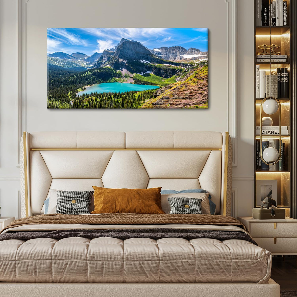 Mountain Canvas Wall Art Teal Saint Mary Lake Landscape Wall Decor Glacier National Park Canvas Poster Modern Nature Scenic Painting Artwork for Living Room Bedroom Office Home Decorations 24x48" (48"L x 24"W / Glacier Park)