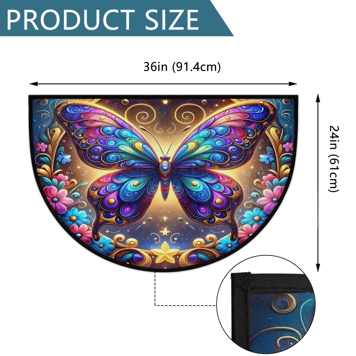 Butterfly Half Round Rug Half Moon Door Mat Half Circle Rugs (D:color 11)