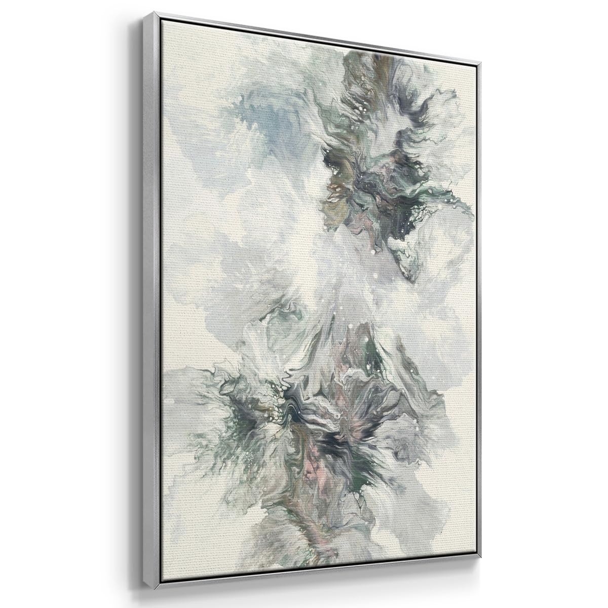 Canvas Art Paintings for Living Room White Flowing Fluid Movement Abstract Silver Floater Frame Prints for Kitchen Hotel Bedroom Walls (25"L x 17"W / Dancing With Passion)