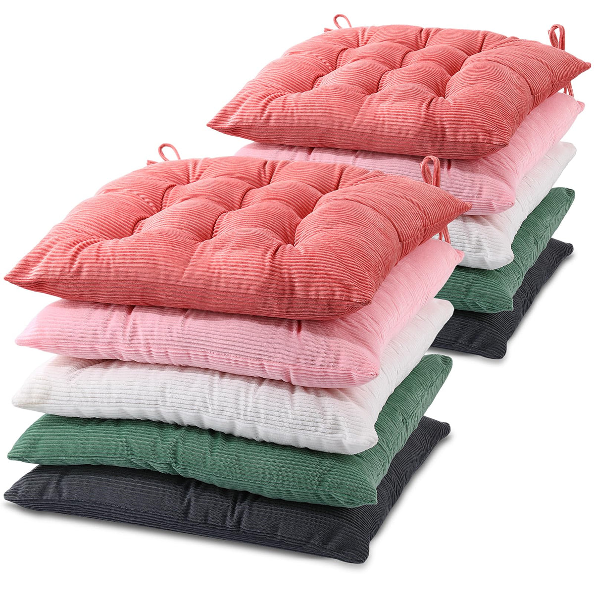 10 Pcs Corduroy Chair Cushion with Ties Square Floor (Colorful)