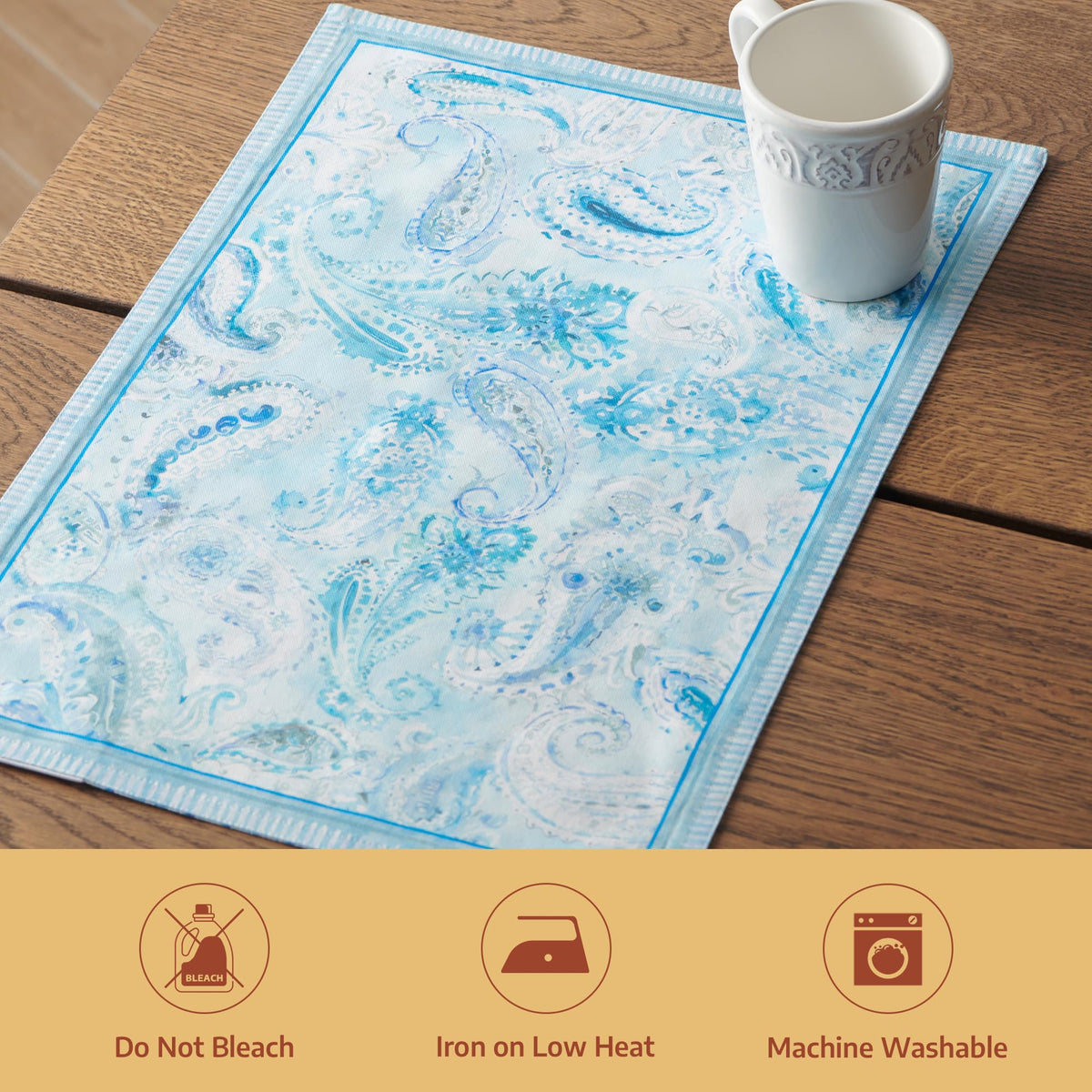 Placemats Set of 4 Reusable 100% Combed Cotton (047 - Paisley Blues / 13" X 19" (Pack of 4))