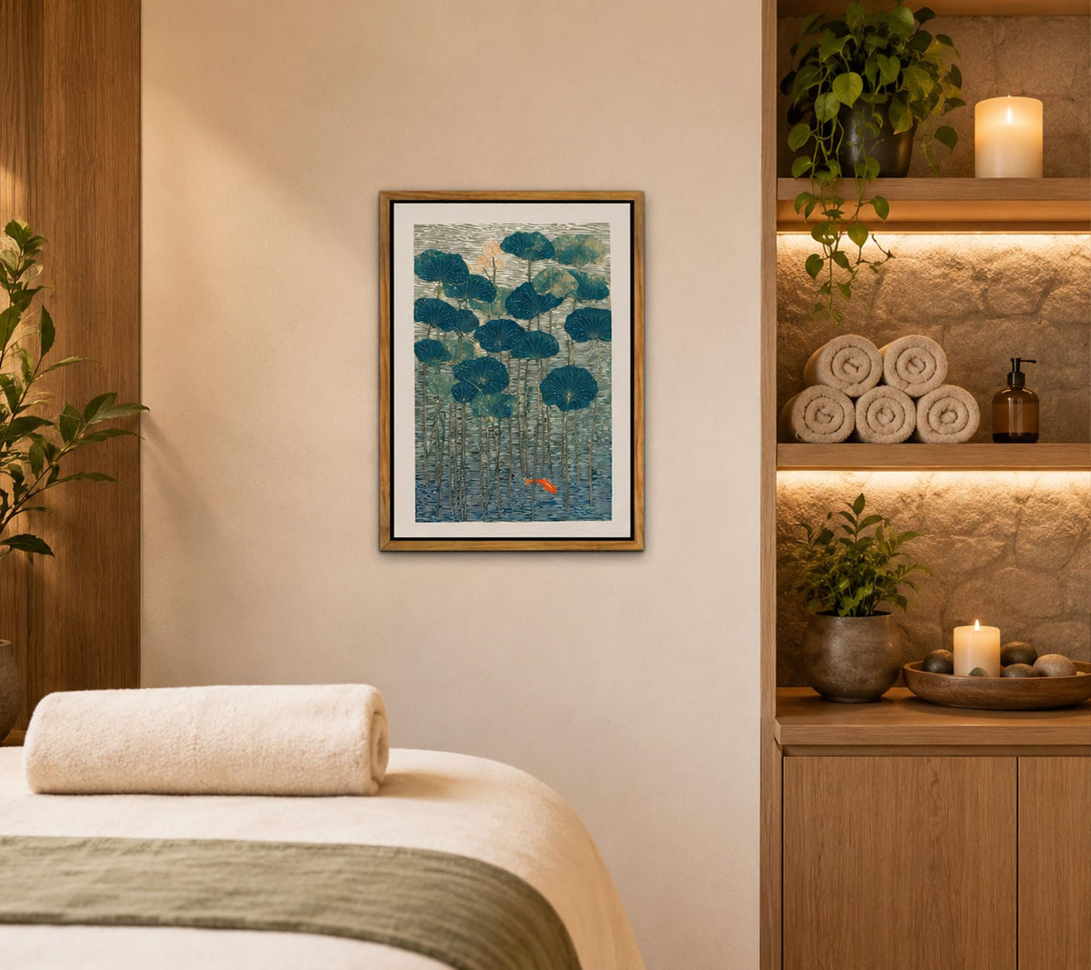 Floating Framed Lotus Koi Canvas Wall Art (Lotus And Koi / 10"L x 8"W)