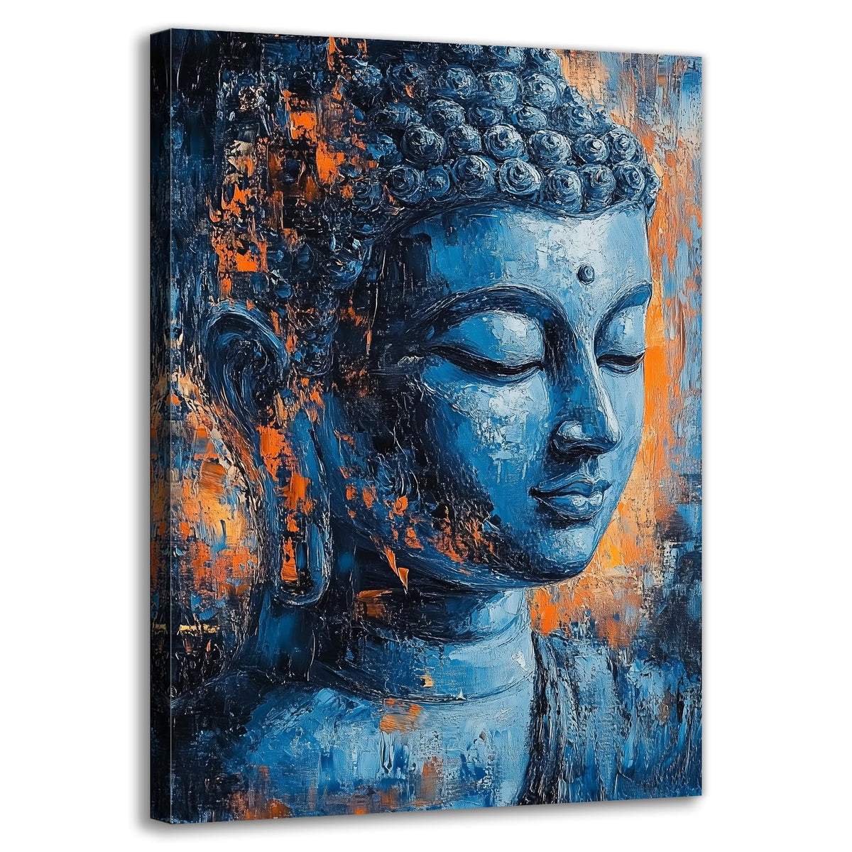Buddha Canvas Wall Art Teal Orange Abstract Buddha Head Painting Spiritual Zen Meditation Decor for Yoga Room Living Room (Buddha-5 / 18L" x 12W")