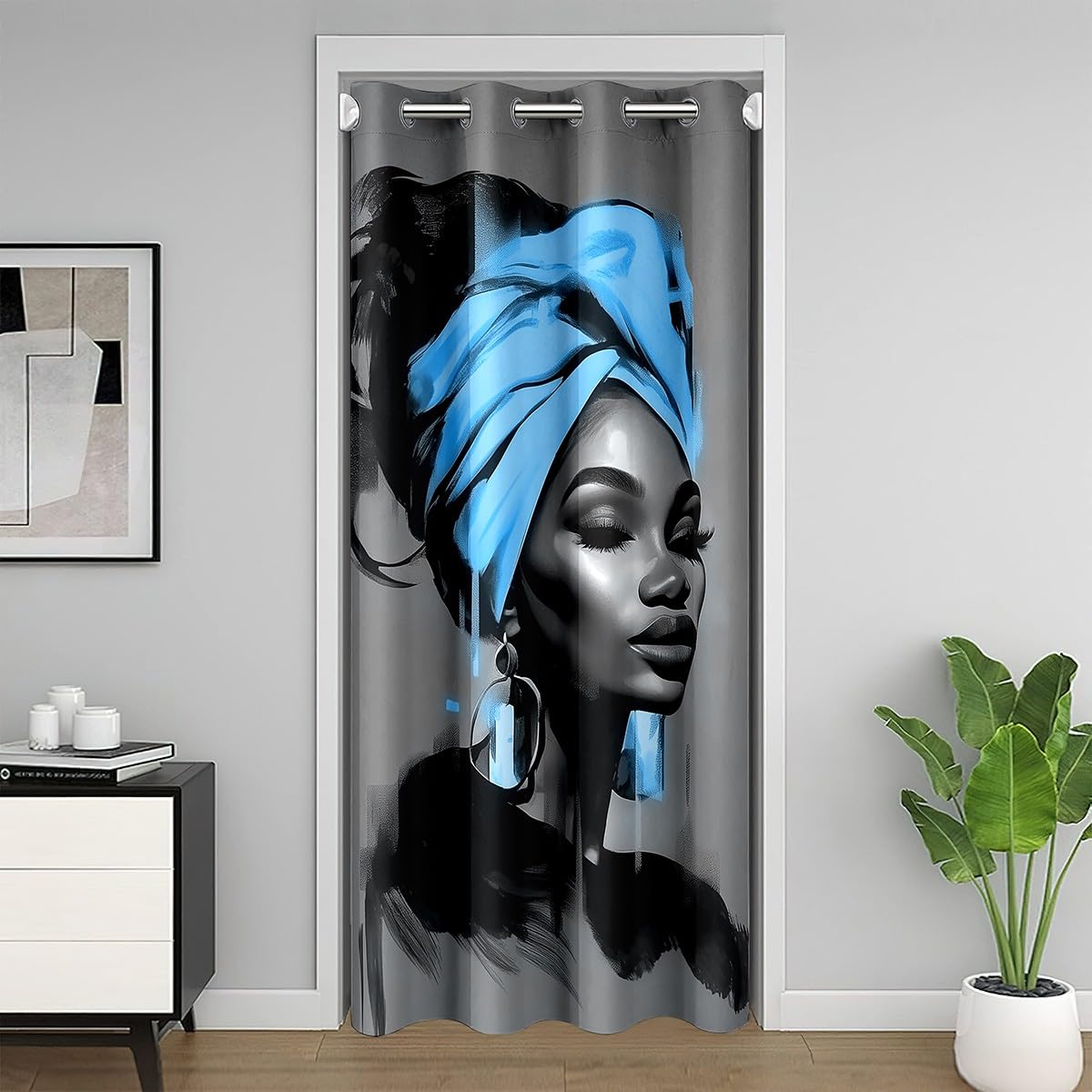Black Women Door CurtainInch 1 Panel for Doorway Privacy 59"x80" (Light Gray Blue / 59"W x 80"L (Pack of 1))