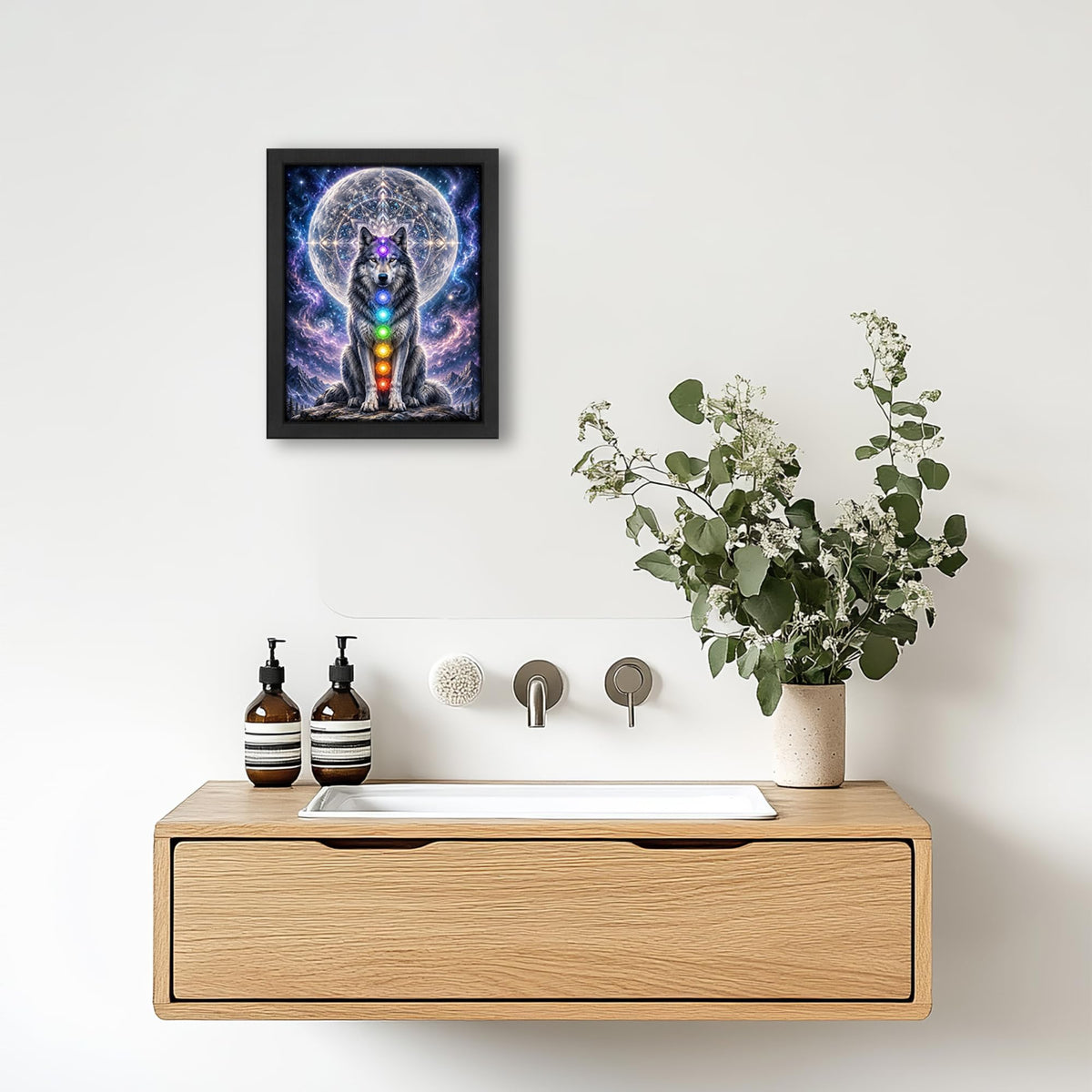 Wolf Moon Decor Wall Art (Wall Art Framed 28 / 10"L x 8"W)