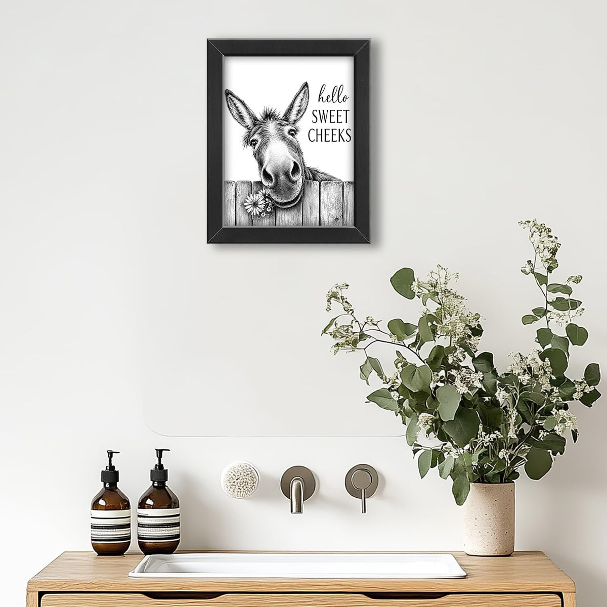 Funny Bathroom Wall Art Framed Donkey Bathroom Decor (Framed Bathroom Art 3 / 16"L x 12"W)