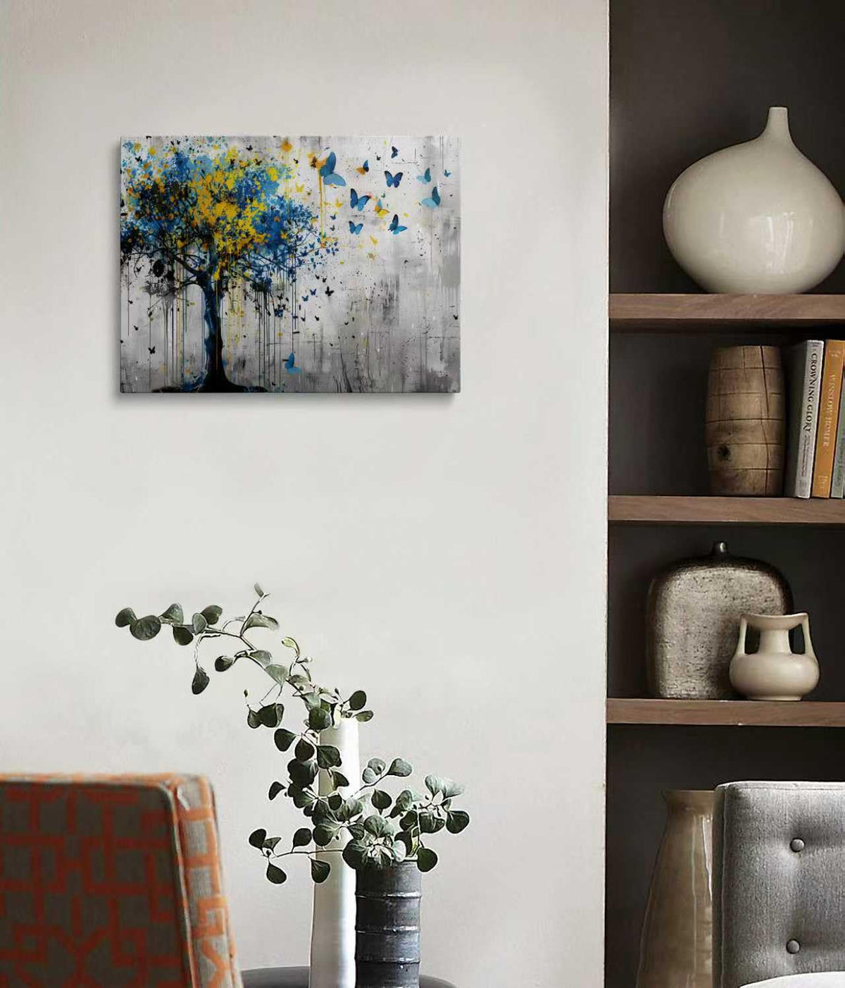 Butterfly Tree Canvas Wall Art Framed Modern Nature Wall Decor 16x24 Inch (Butterfly Tree / 24"L x 16"W)